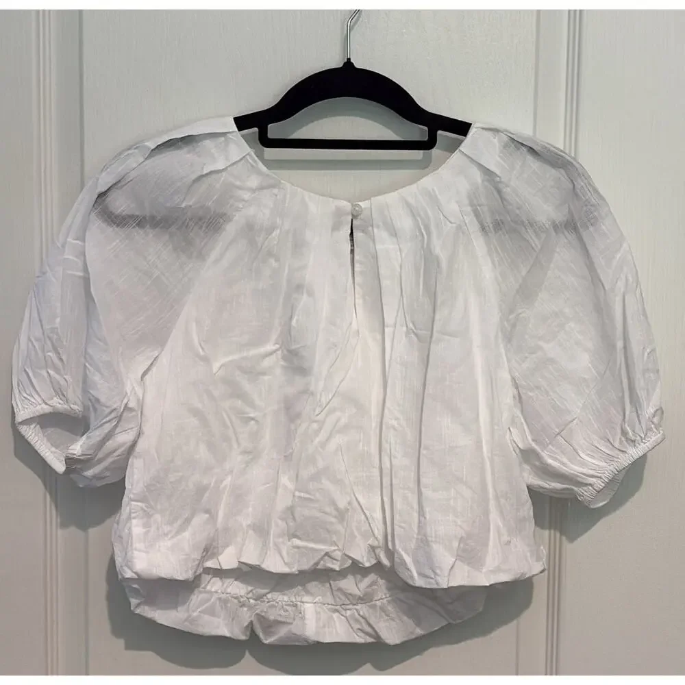 LOFT Petites White Puff Short Sleeve Blouse Top Size XSP